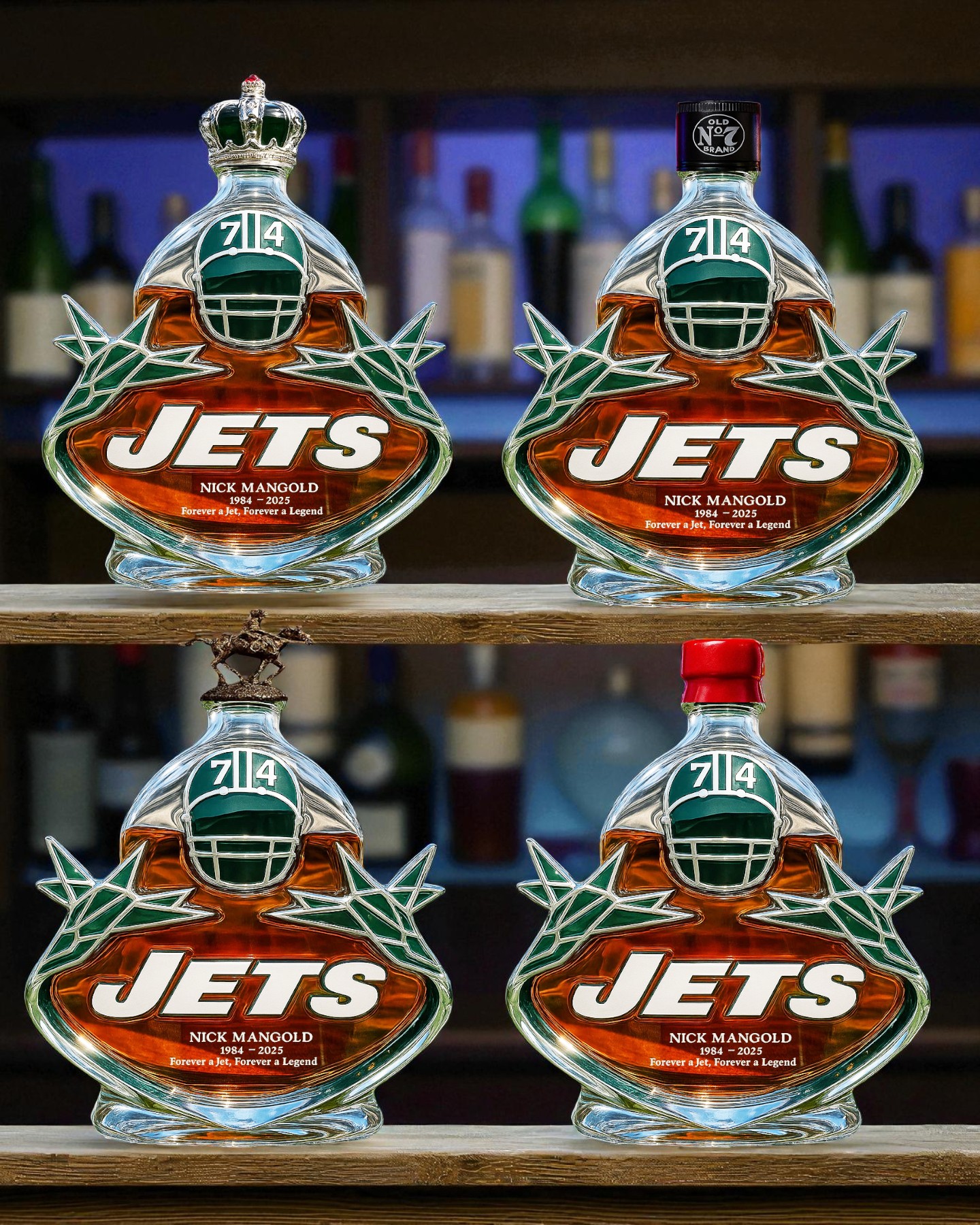 New York Jets Nick Mangold 1984-2025 Forever A Jet Forever A Legend Whiskey Bottle