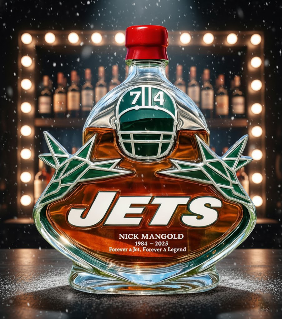 Alternative view of New York Jets Nick Mangold 1984-2025 Forever A Jet Forever A Legend Whiskey Bottle