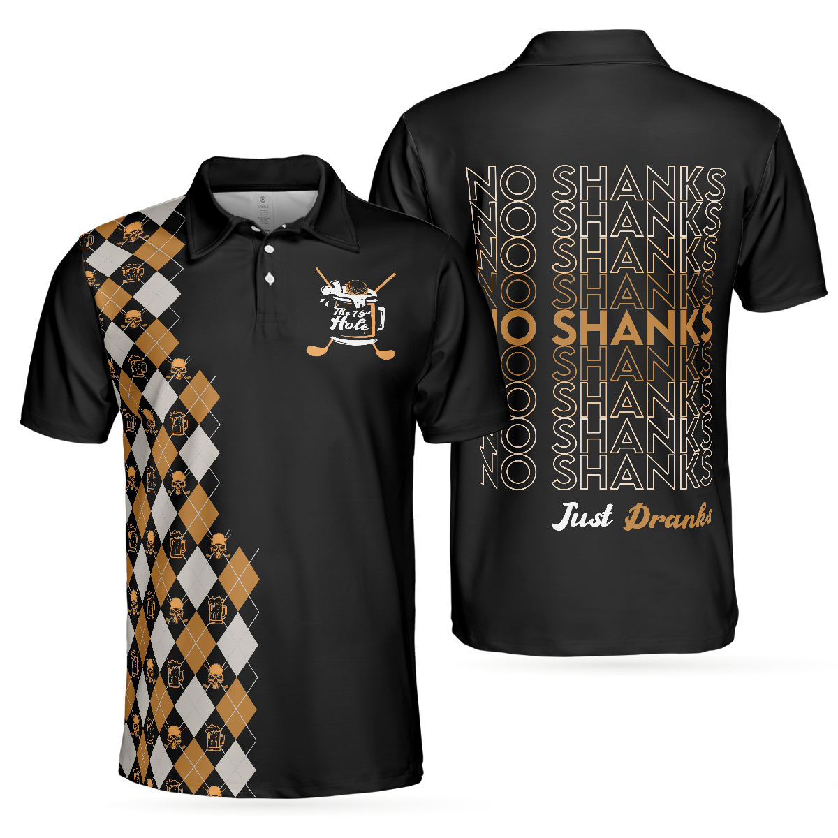 No Shanks Just Dranks The 19th Hole Polo Shirt, Argyle Pattern Beer Polo Shirt, Golf Shirt For Beer Lovers