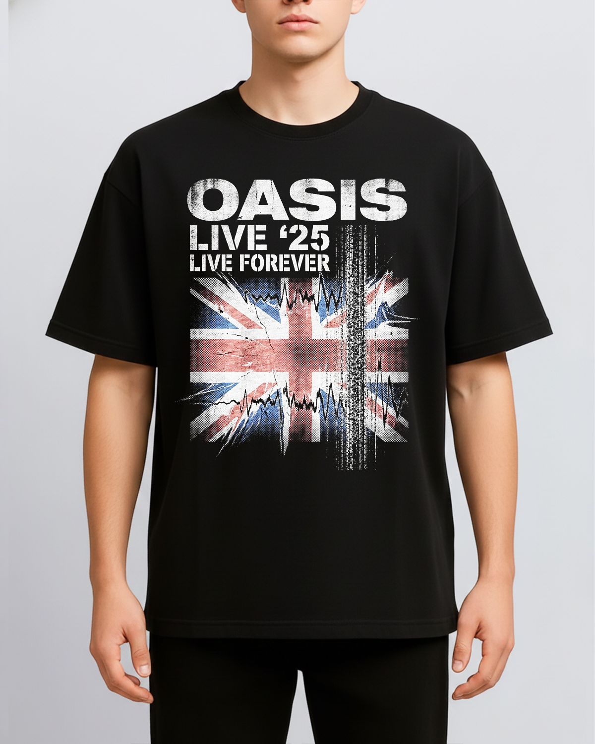 Alternative view of Oasis Live Forever 25 Vintage Britpop Reunion Bootleg Washed Distortion