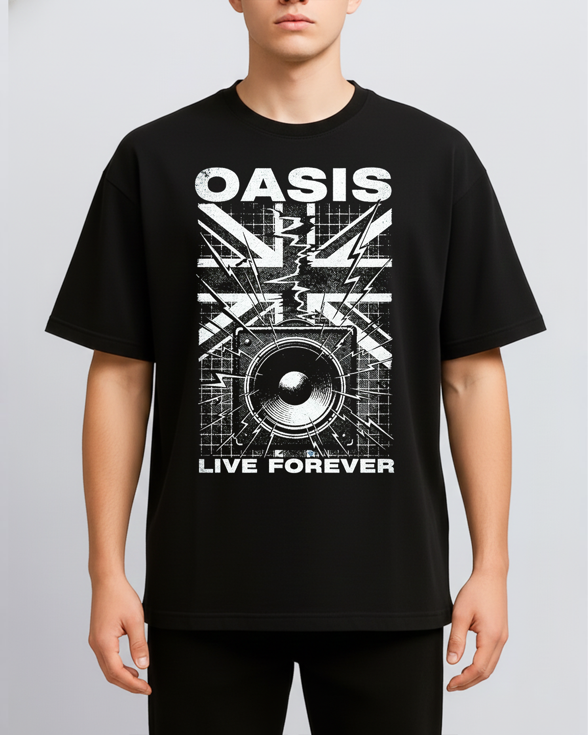 Alternative view of Oasis Live Forever 90s Britpop Reunion Bootleg Washed Rock Graphic