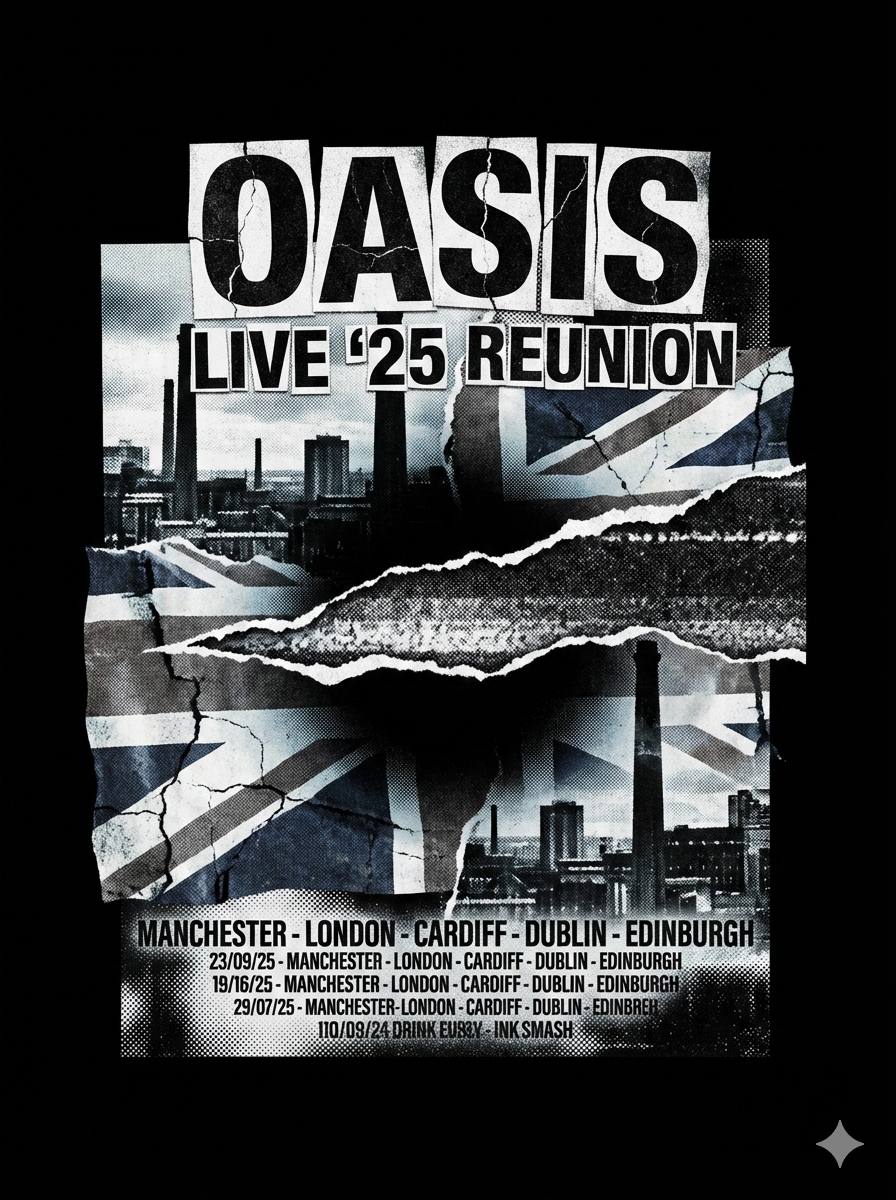 Oasis Reunion Live 25 Vintage 90s Britpop Bootleg Washed Rock n Roll - Image 4