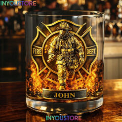 Personalized Firefighter Whiskey Glass – Custom Name Printed Fire Dept. Tumbler Gift for Firefighters