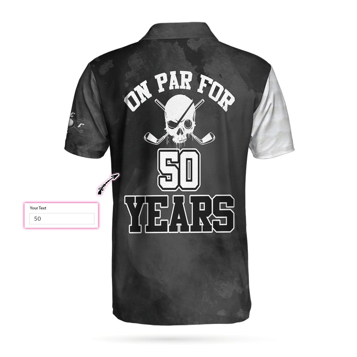 Alternative view of On Par For Years Golf Short Sleeve Custom Polo Shirt, Personalized Skull Black And White Golf Shirt For Men