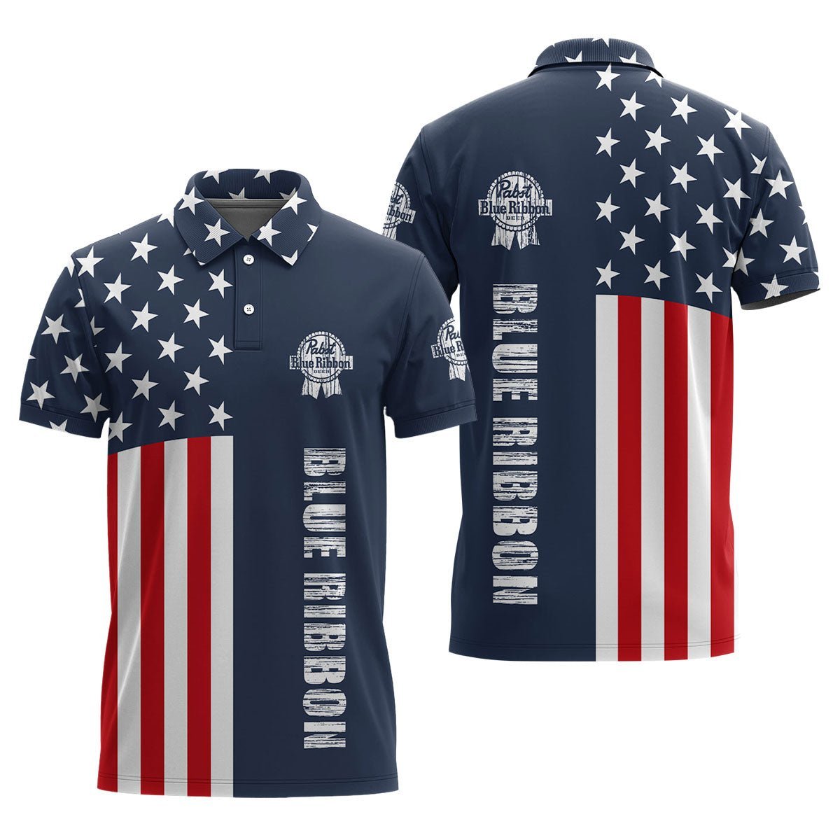 Pabst Blue Ribbon America Flag Polo Shirt