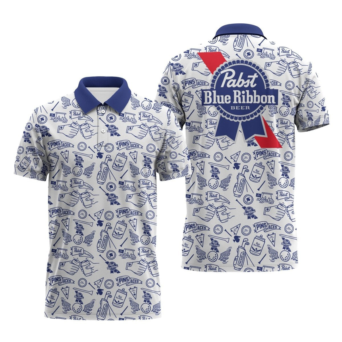 Pabst Blue Ribbon Doodle Art Polo Shirt