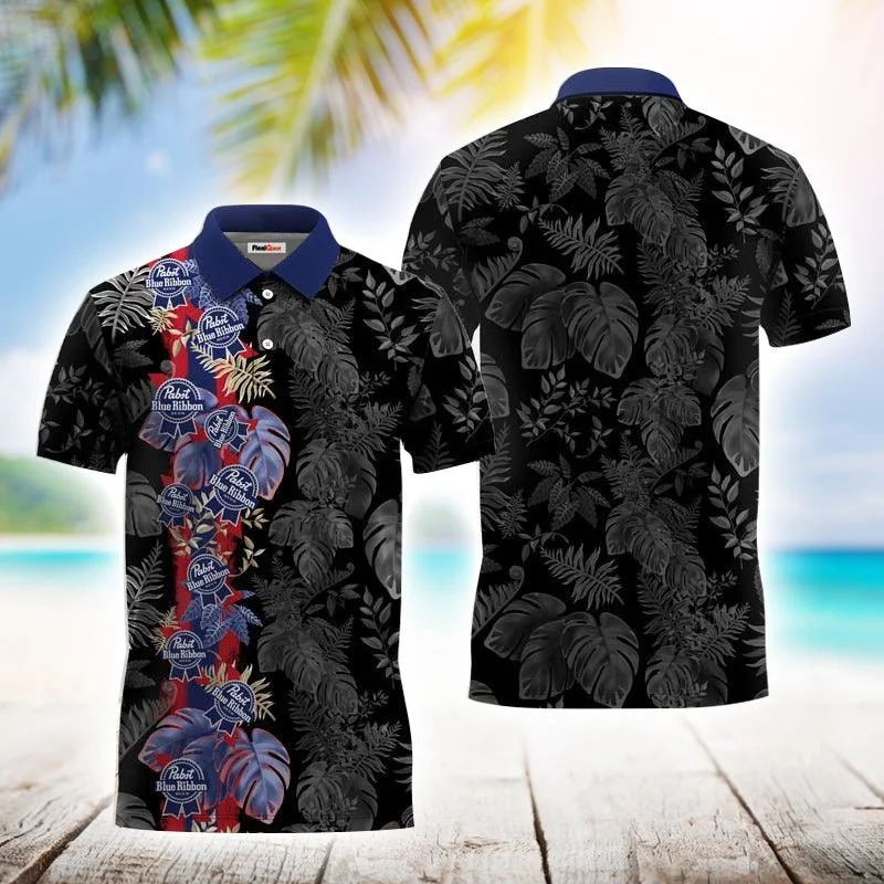 Pabst Blue Ribbon Front Stripe Polo Shirt