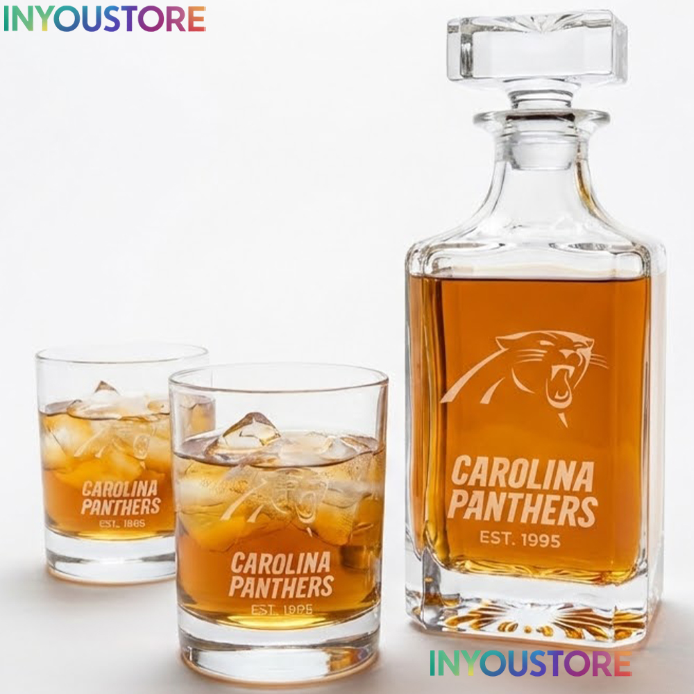 Carolina Panthers Custom Decanter Set with 2 Whiskey Glasses Etched Glassware Kit Est. 1995 NFL Fan Gift - Image 4