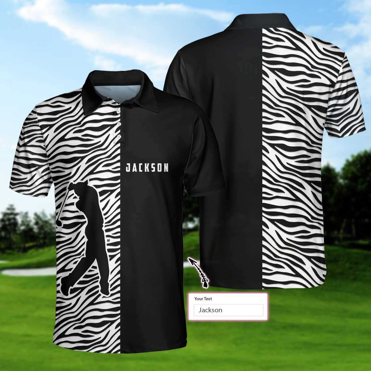 Personalized 2D Zebra Pattern Golf Custom Polo Shirt, Cool Black And White Zebra Golf Shirt For Men