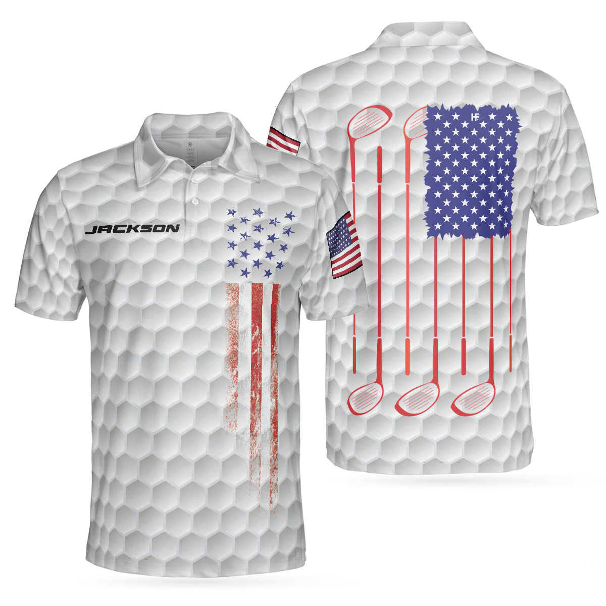 Personalized Golf 4th Of July Custom Polo Shirt, Personalized White American Flag Golf Shirt For Men