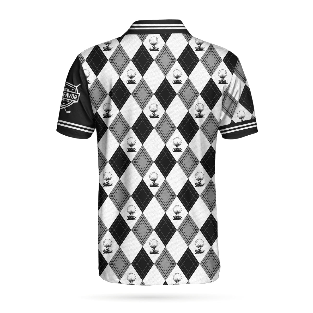 Alternative view of Personalized Golfaholic Custom Polo Shirt, Black And White Argyle Pattern Polo Shirt, Best Golf Shirt For Men