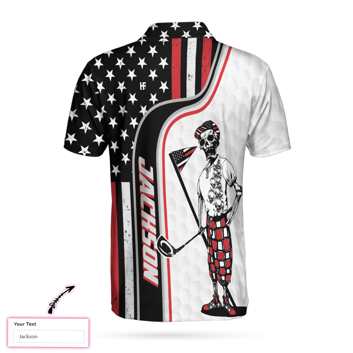 Alternative view of Personalized Golfer On Black And Red American Flag Custom Polo Shirt, USA Flag Golf Shirt For Men