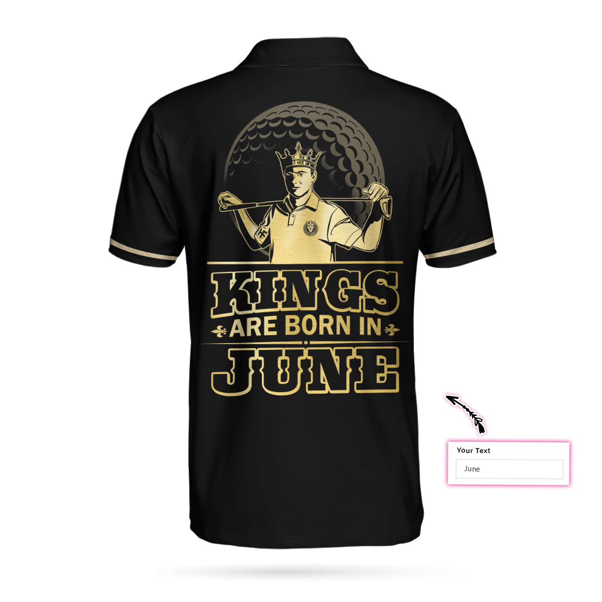 Alternative view of Personalized Kings Are Born Custom Polo Shirt, Luxury Black And Gold Polo Shirt, Cool Golf Shirt For Men