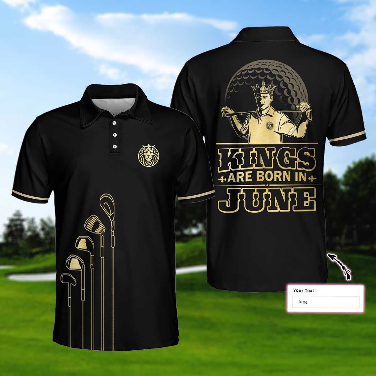 Personalized Kings Are Born Custom Polo Shirt, Luxury Black And Gold Polo Shirt, Cool Golf Shirt For Men