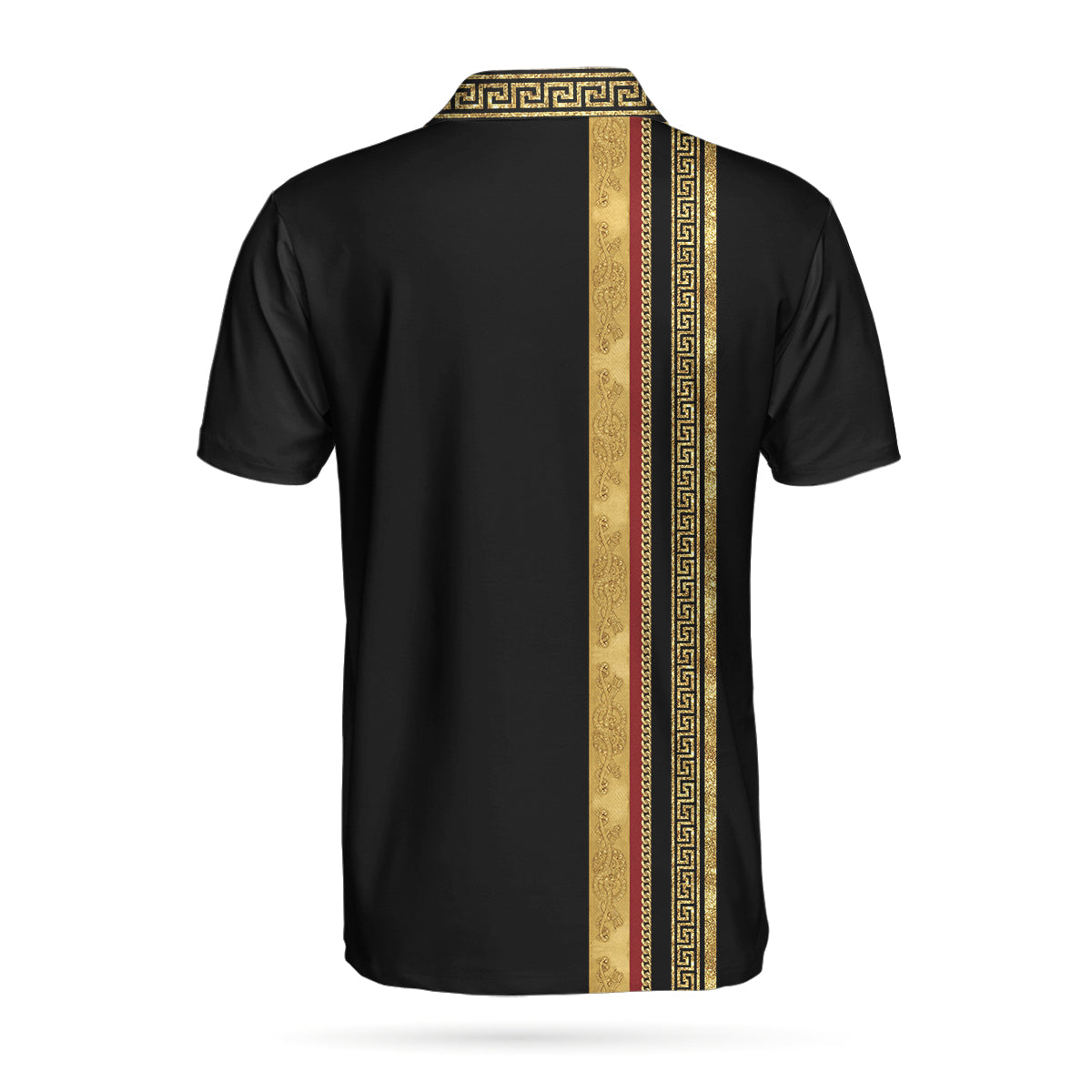 Alternative view of Personalized Luxury Baroque Pattern Golf Custom Polo Shirt, Golden Greek Key Pattern Golf Shirt For Men