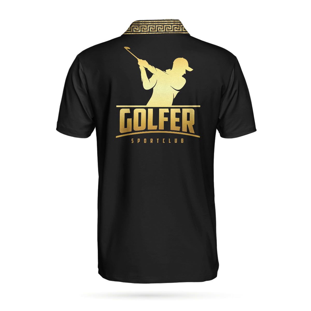 Alternative view of Personalized Luxury Baroque Pattern Golfer Custom Polo Shirt, Golden Greek Key Pattern Golf Shirt For Men