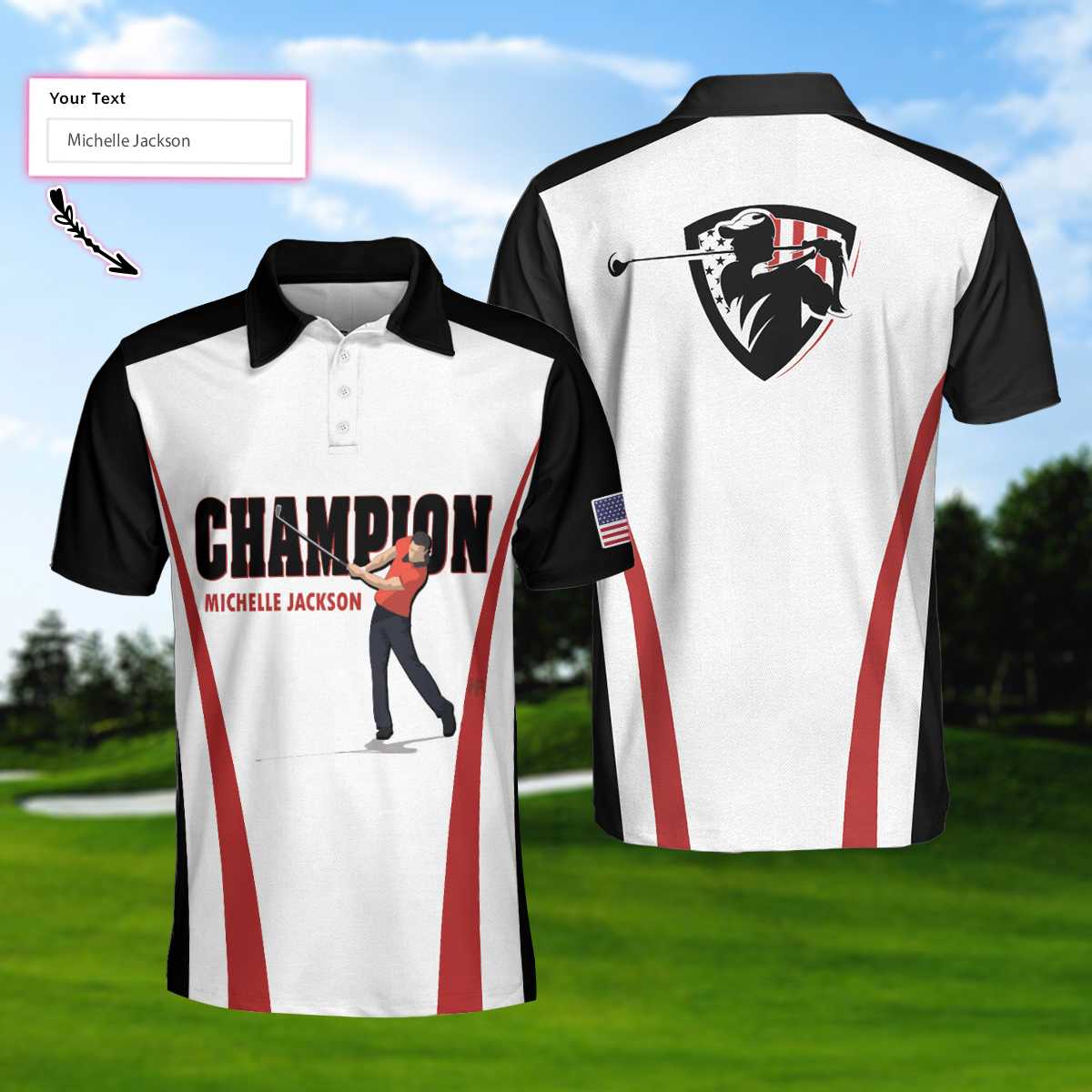 Personalized Red And White American Flag Custom Polo Shirt, Champion Golfer Polo Shirt, Best Golf Shirt For Men