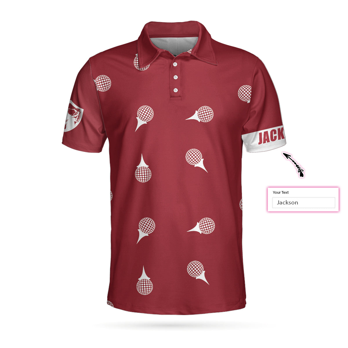 Alternative view of Personalized Red and White Golf Custom Polo Shirt, Golf Tee Pattern Polo Shirt, Cool Golf Shirt For Men