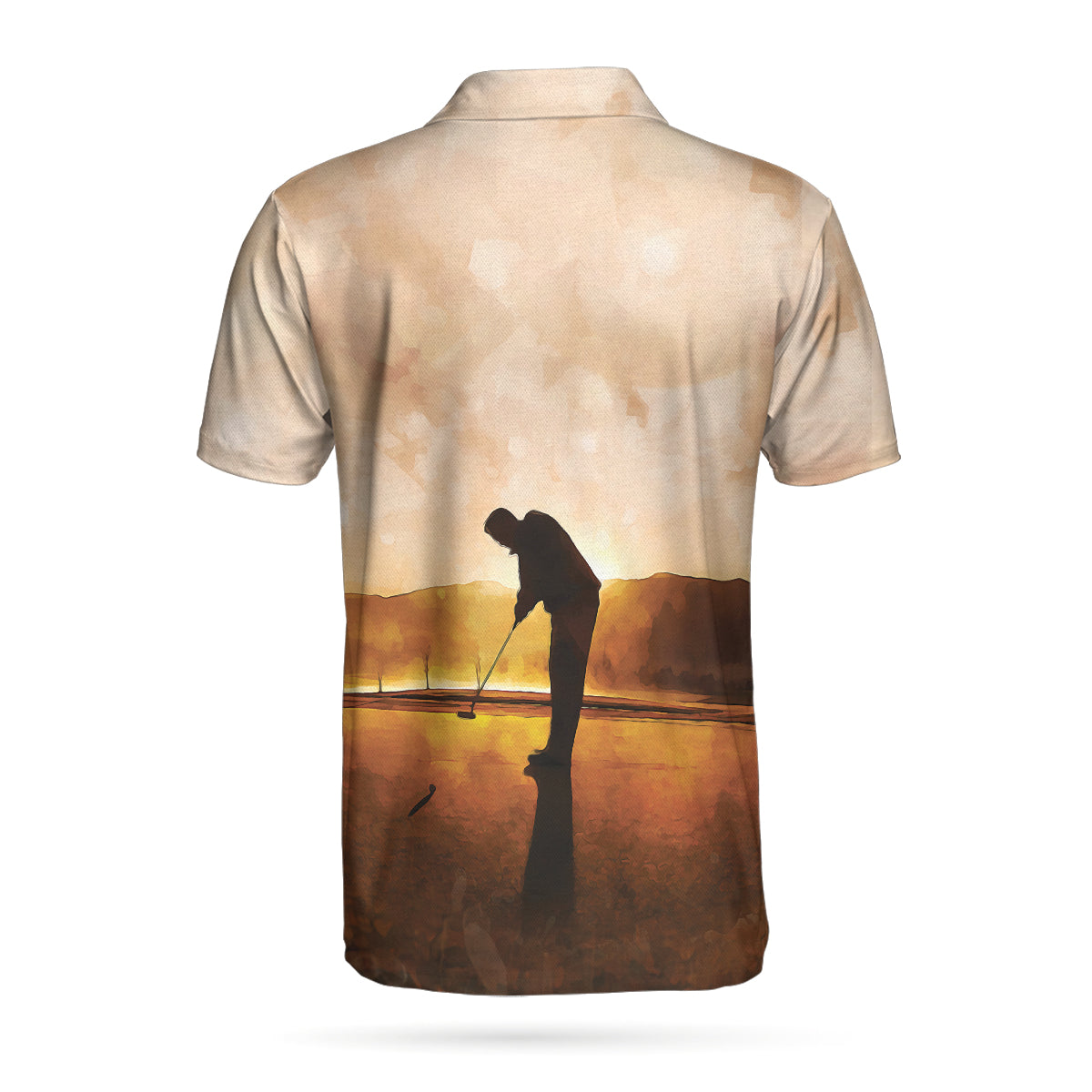 Alternative view of Playing Golf At Sunset Short Sleeve Polo Shirt, Beautiful Scene Polo Shirt, Best Golf Shirt For Men