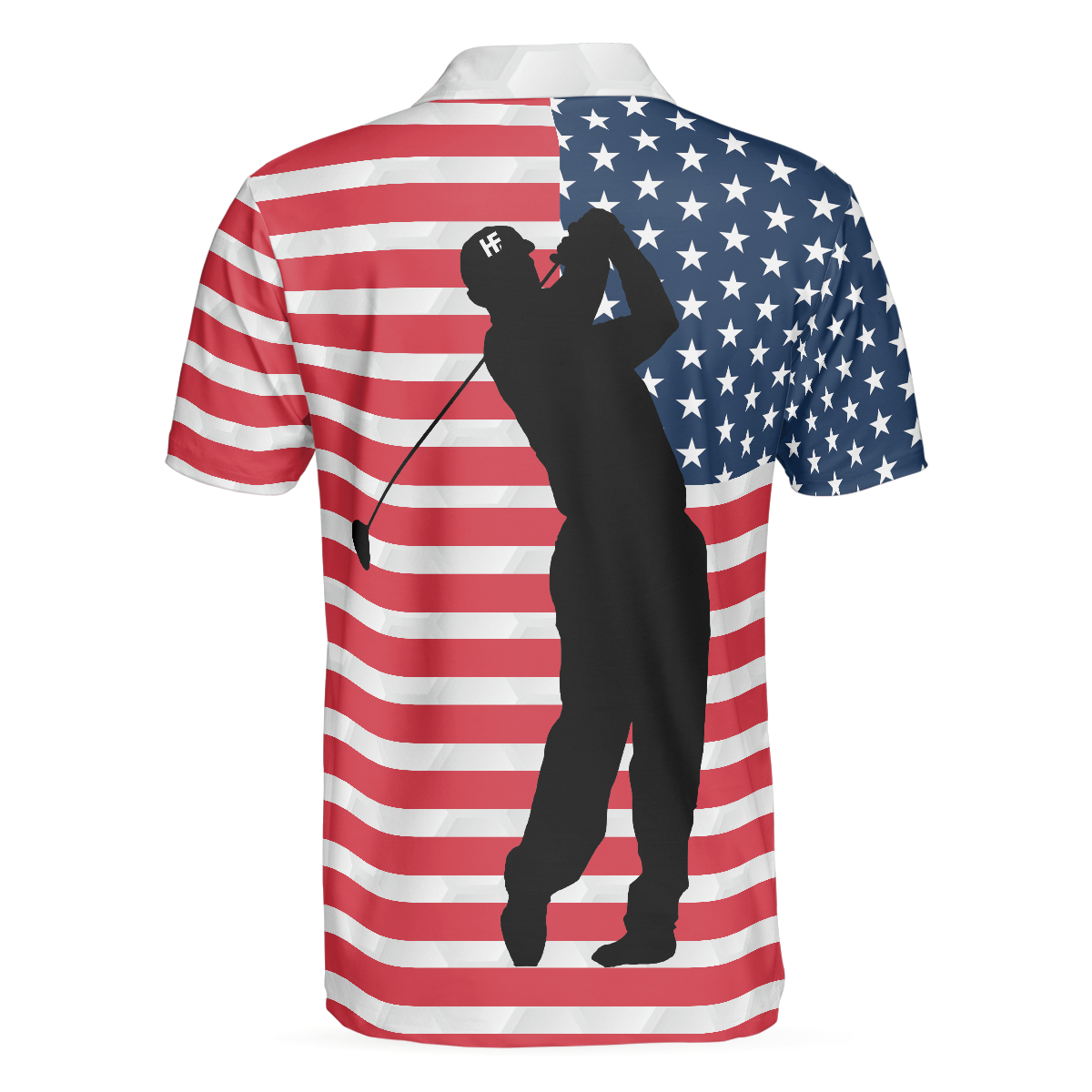 Alternative view of Premium American Golfer Polo Shirt, White Golf Pattern American Flag Polo Shirt, Best Golf Shirt For Men