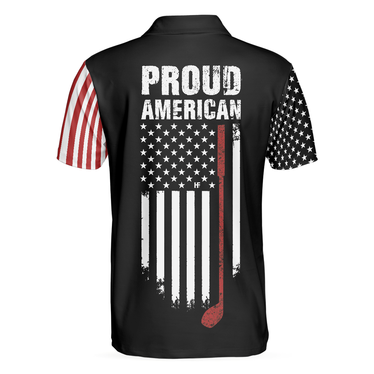 Alternative view of Proud American Short Sleeve Golf Polo Shirt, Dark Theme American Flag Polo Shirt, Patriotic Golf Shirt For Men