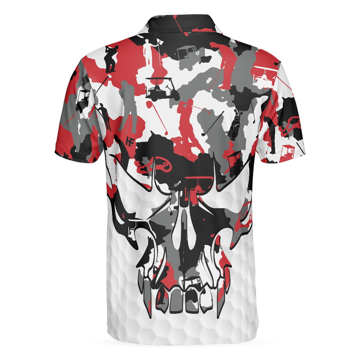 Alternative view of Red And White Camouflage Golf Set Skull Short Sleeve Polo Shirt, Camo Golf Shirt For Men