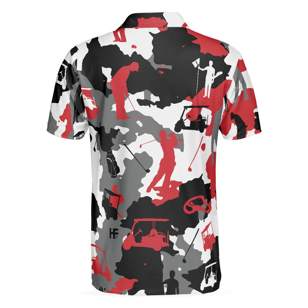 Alternative view of Red And White Camouflage Golf Short Sleeve Polo Shirt, Golfer Silhouette Polo Shirt, Camo Golf Shirt For Men