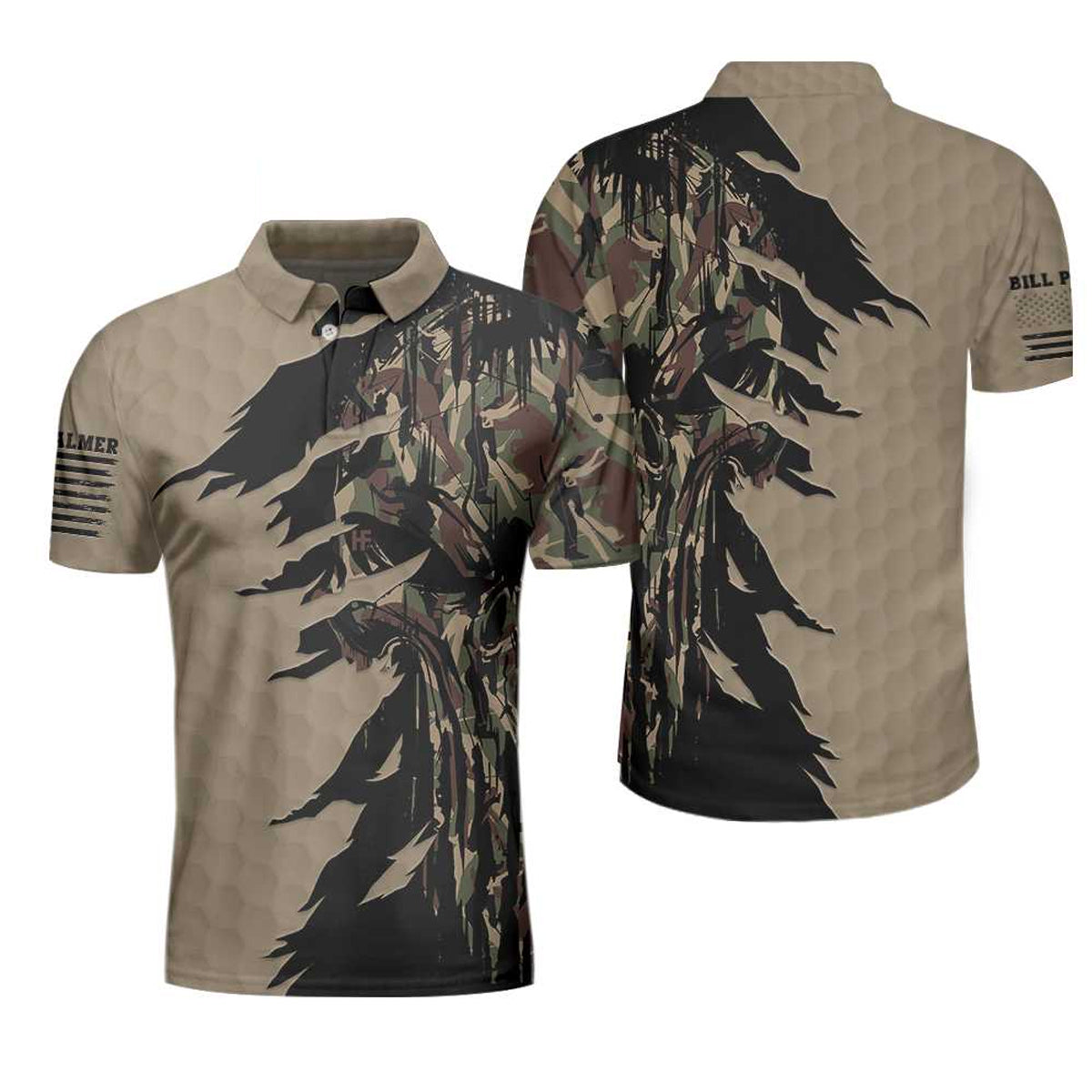 Ripped Vintage Golfing Clubs Skull Camouflaged Polo Custom Polo Shirt, Personalized Camo Golf Shirt For Men