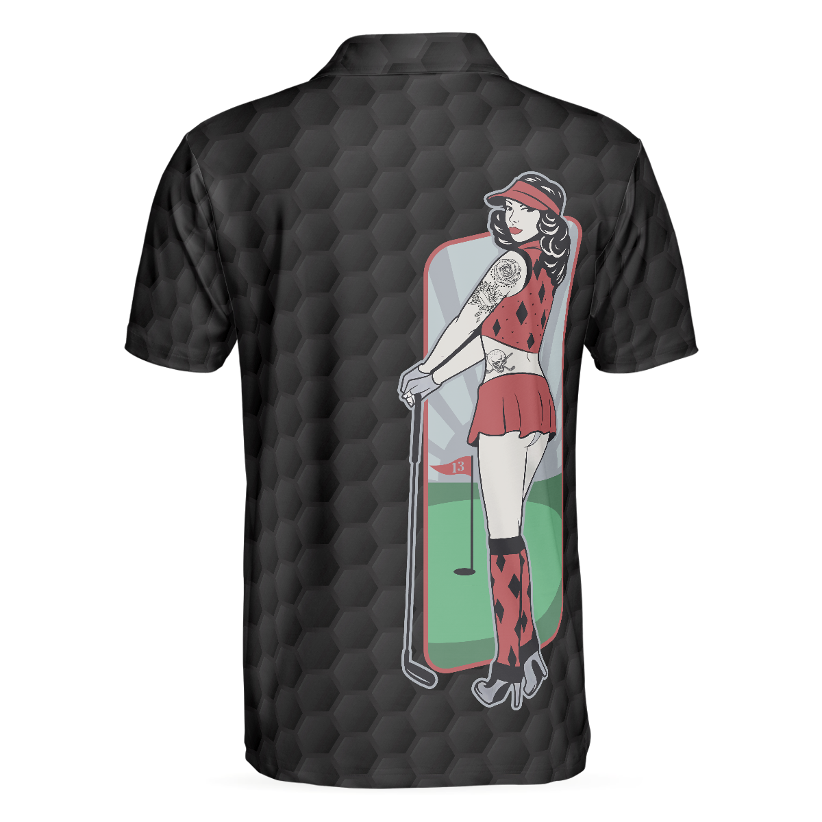 Alternative view of Sarcastic Shirt Who's Your Caddy Polo Shirt, Black Golf Pattern Polo Shirt, Unique Golf Shirt For Men