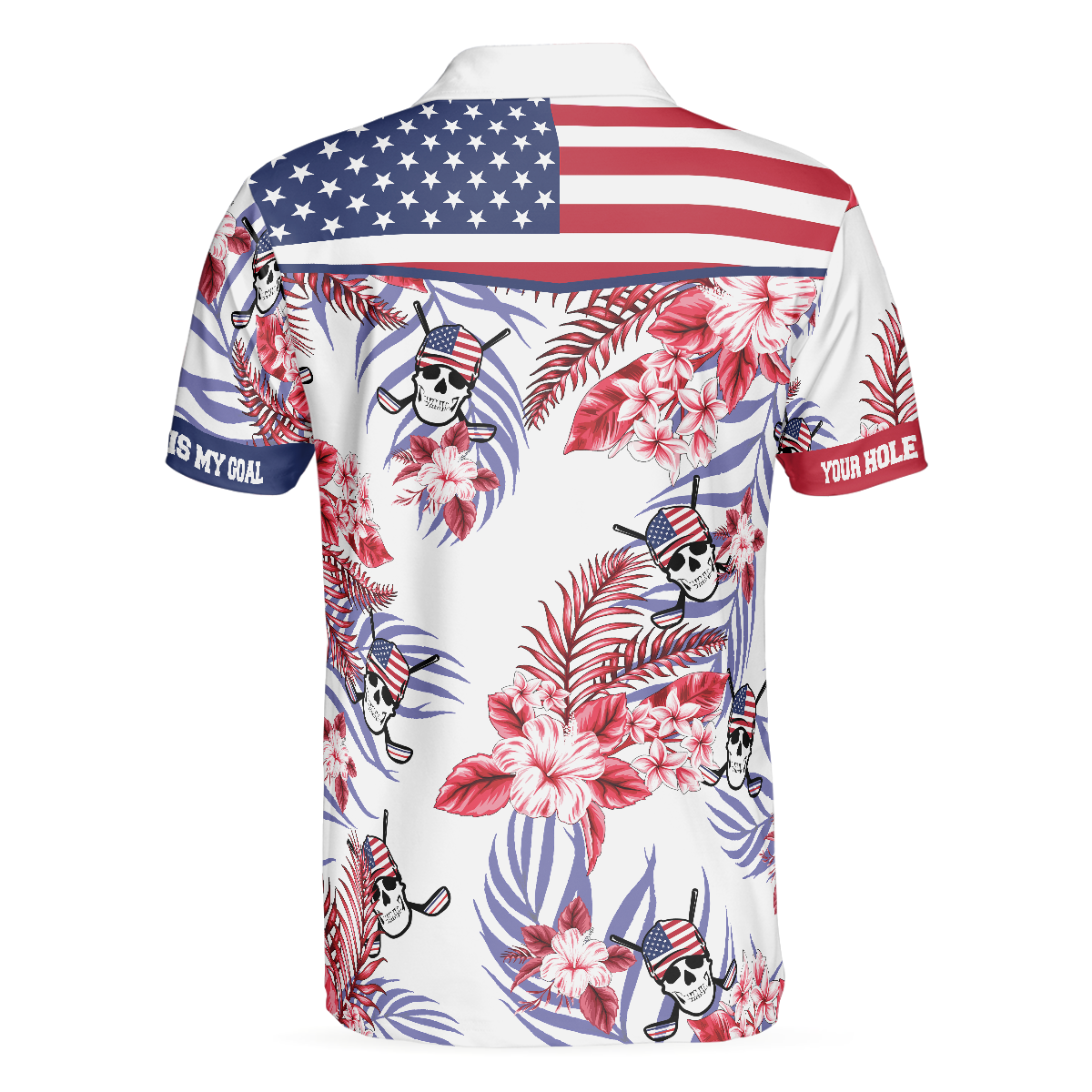 Alternative view of Seamless Tropical Pattern Golf Skull America Polo Shirt, Texas Bluebonnet Golf Shirt For Men