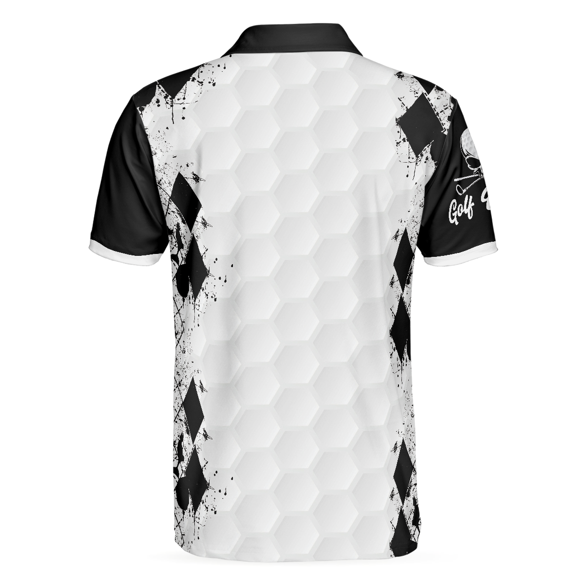 Alternative view of Skull Golf Reaper Polo Shirt, Black And White Argyle Pattern Polo Shirt, Best Golf Shirt For Men