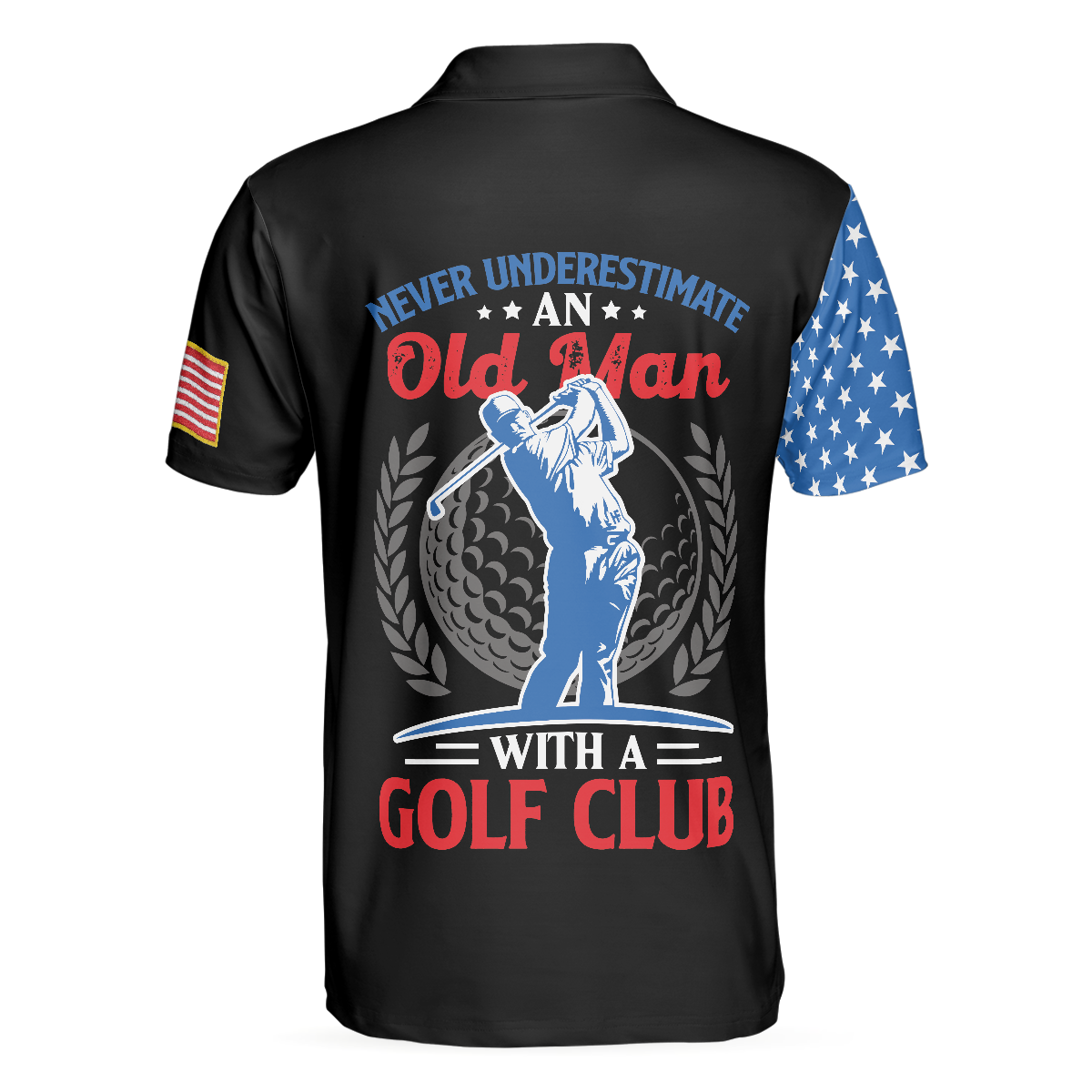 Alternative view of Skull Golf With American Flag Polo Shirt, Never Underate An Old Man Golfer Polo Shirt, Best Golf Shirt For Men
