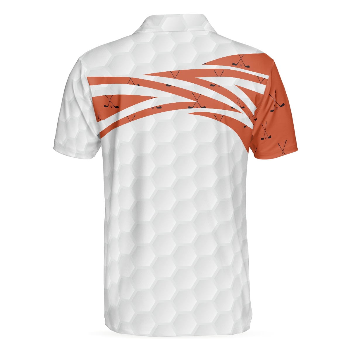 Alternative view of Skull Golfer Seamless Pattern Golf Polo Shirt, White And Orange Golf Shirt For Men, Cool Gift For Golfers