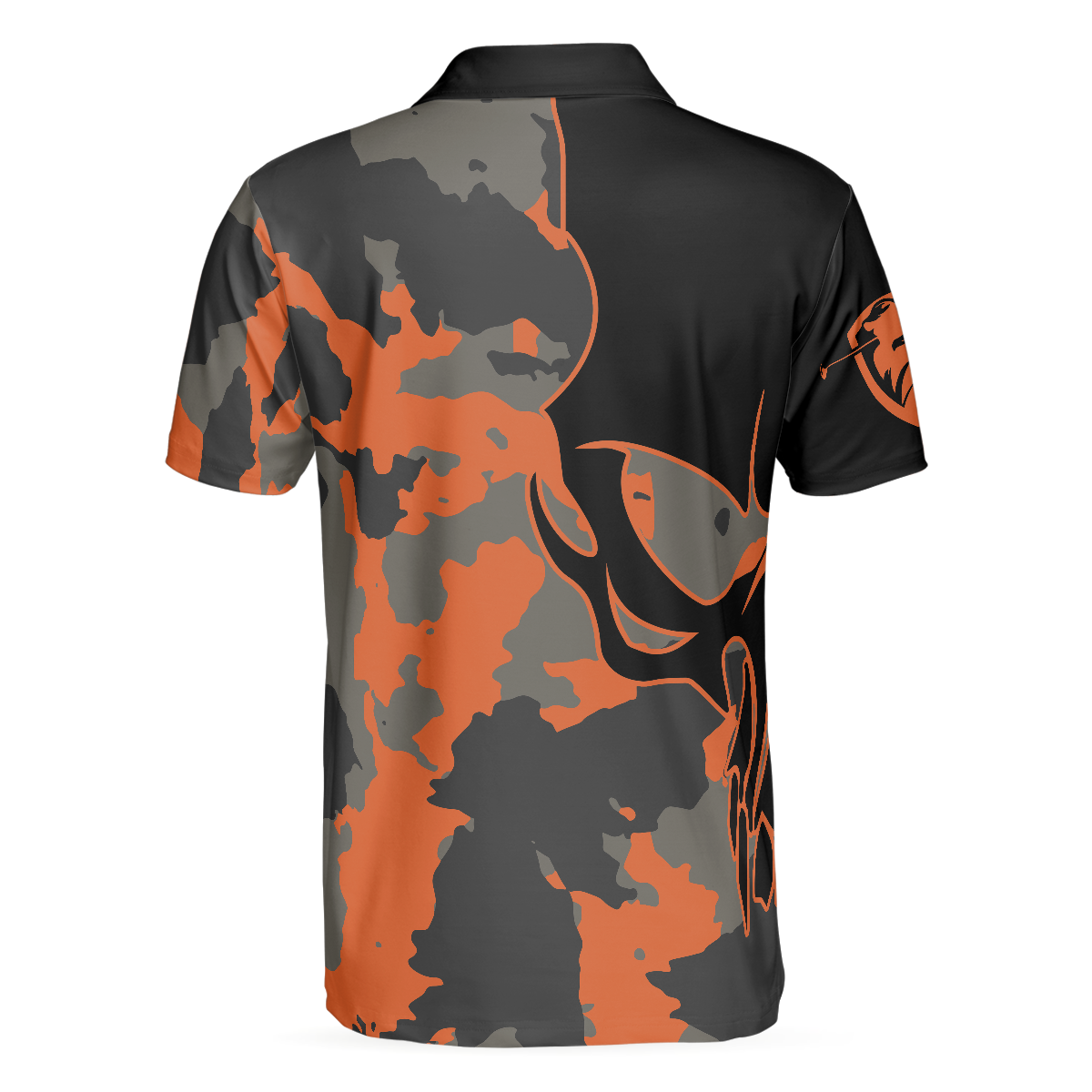 Alternative view of Skull Orange Camouflage Golf Polo Shirt, Streetwear Camo Golf Shirt For Men