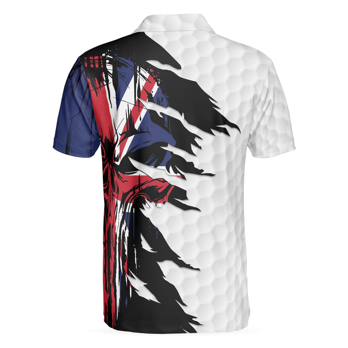Alternative view of Skull United Kingdom Ripped Golf Short Sleeve Polo Shirt, Golf Pattern Polo Shirt, UK Golf Shirt For Men