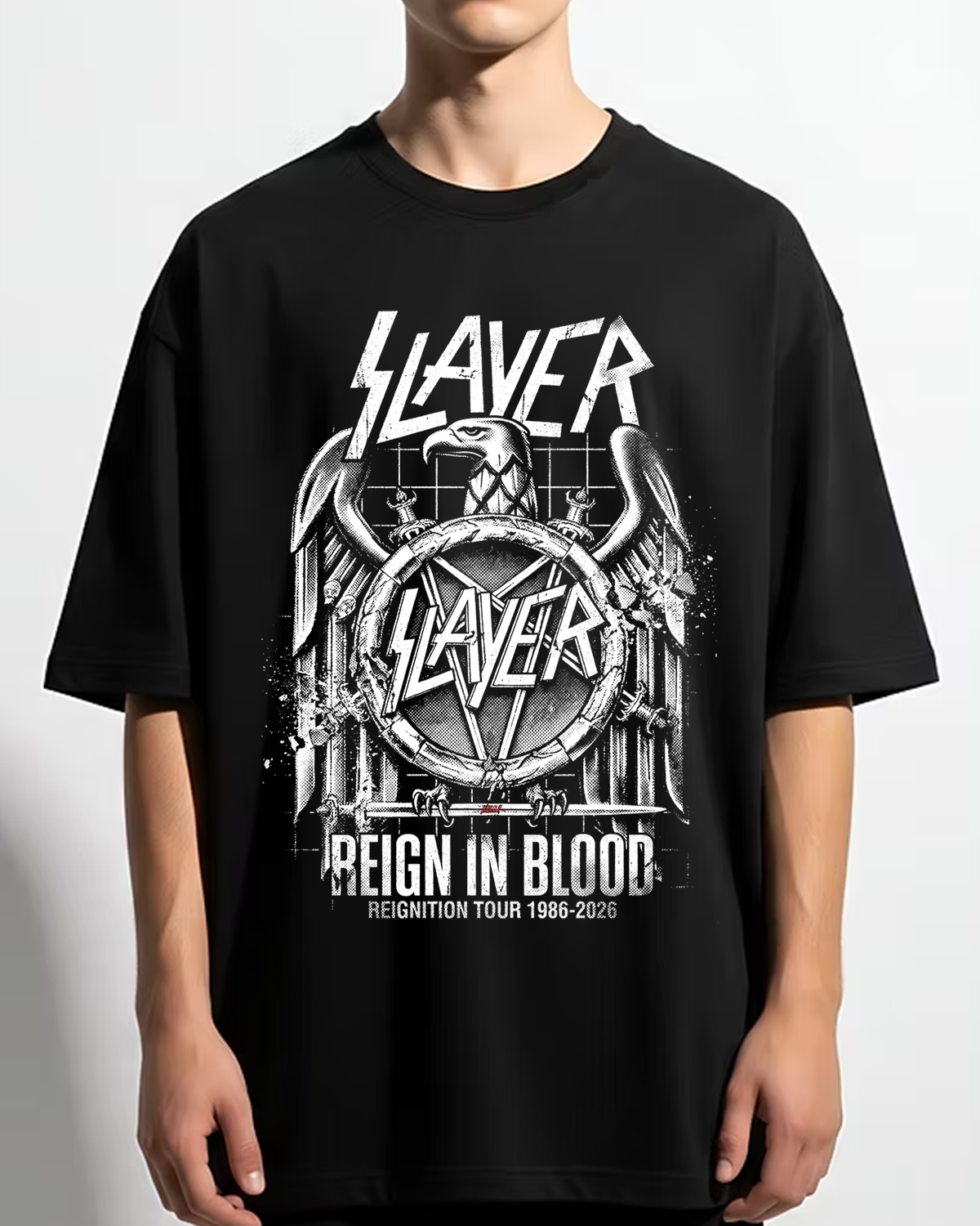 Slayer Reign In Blood Vintage 80s Thrash Metal Bootleg Distressed Black Tee - Image 6