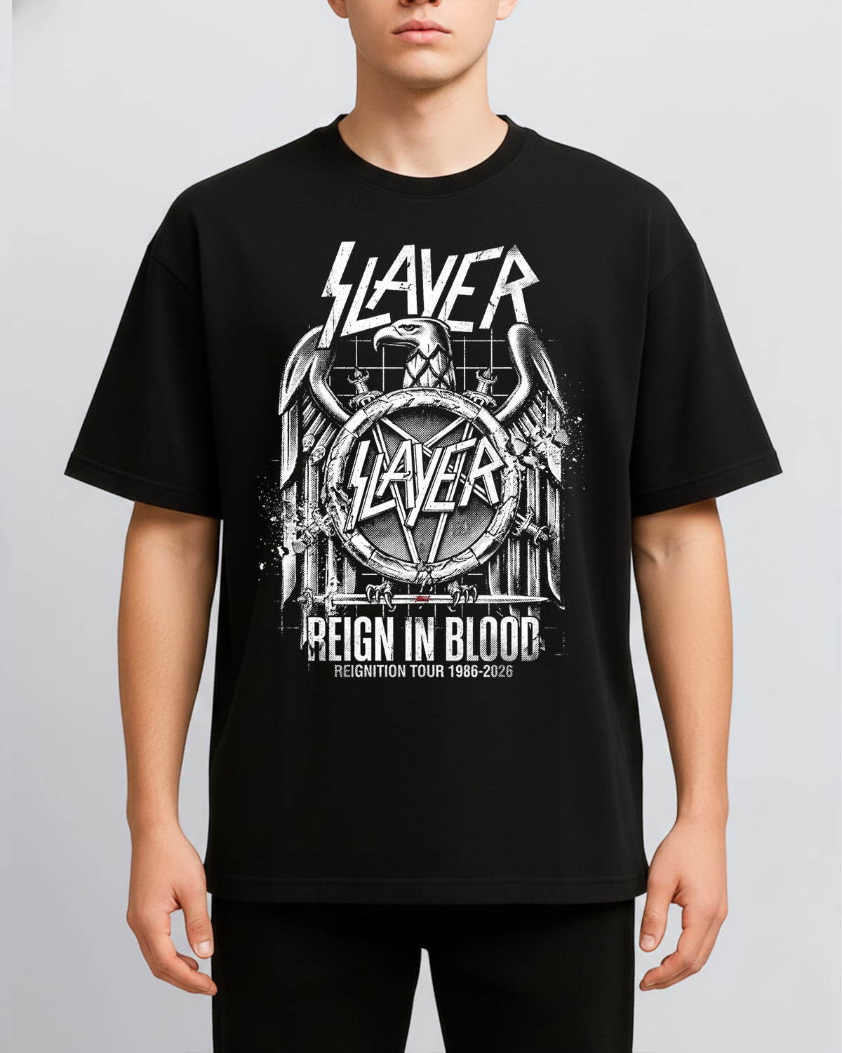 Alternative view of Slayer Reign In Blood Vintage 80s Thrash Metal Bootleg Distressed Black Tee