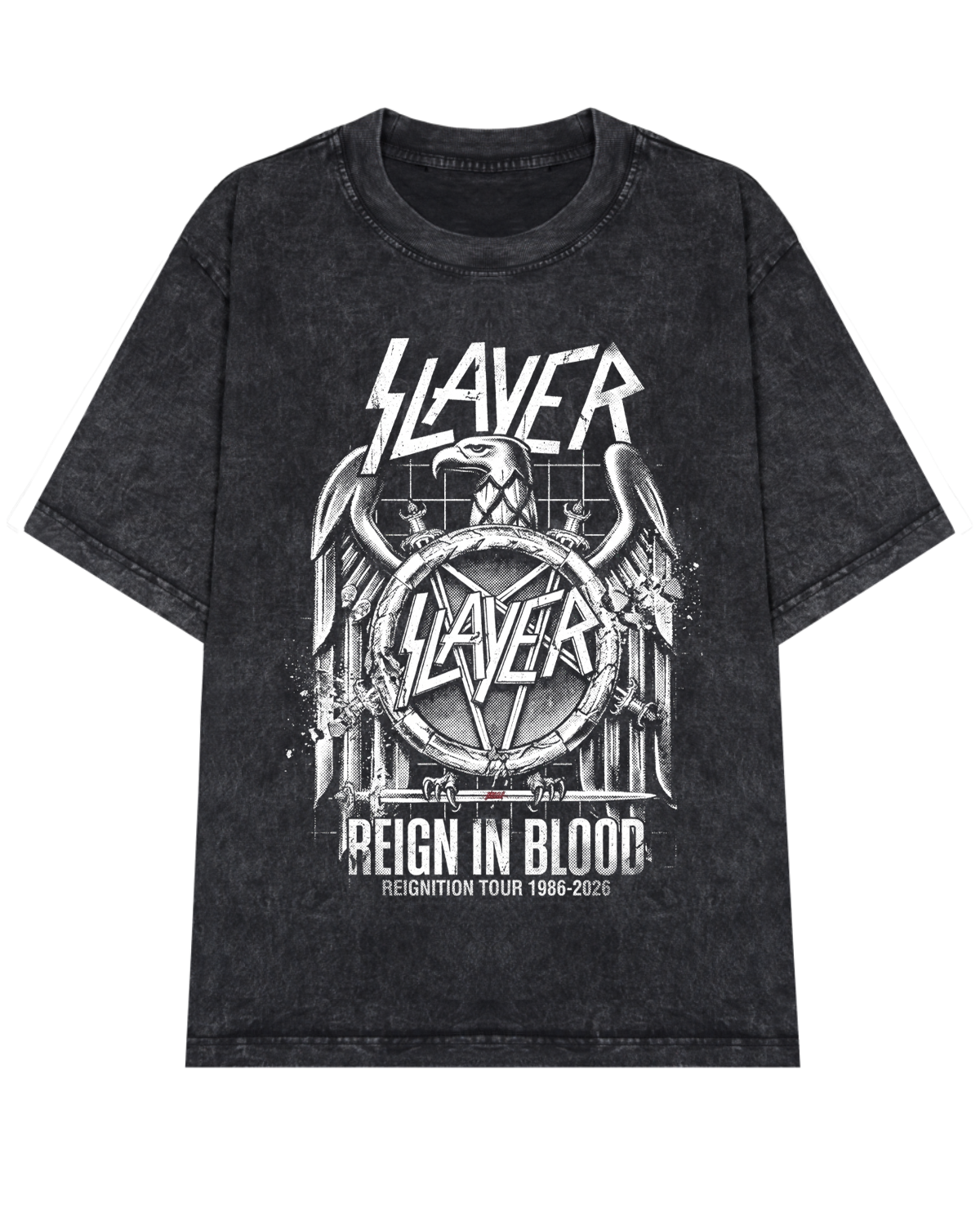 Slayer Reign In Blood Vintage 80s Thrash Metal Bootleg Distressed Black Tee - Image 4