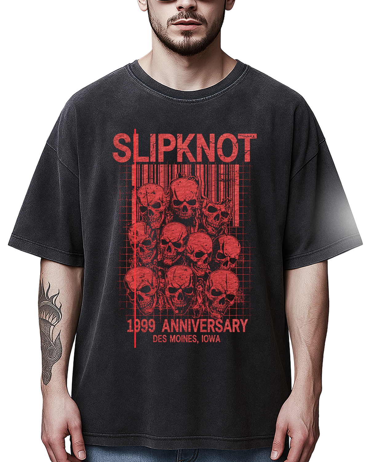 Slipknot 1999 Anniversary Vintage Nu Metal Industrial Bootleg Distressed Red - Image 4