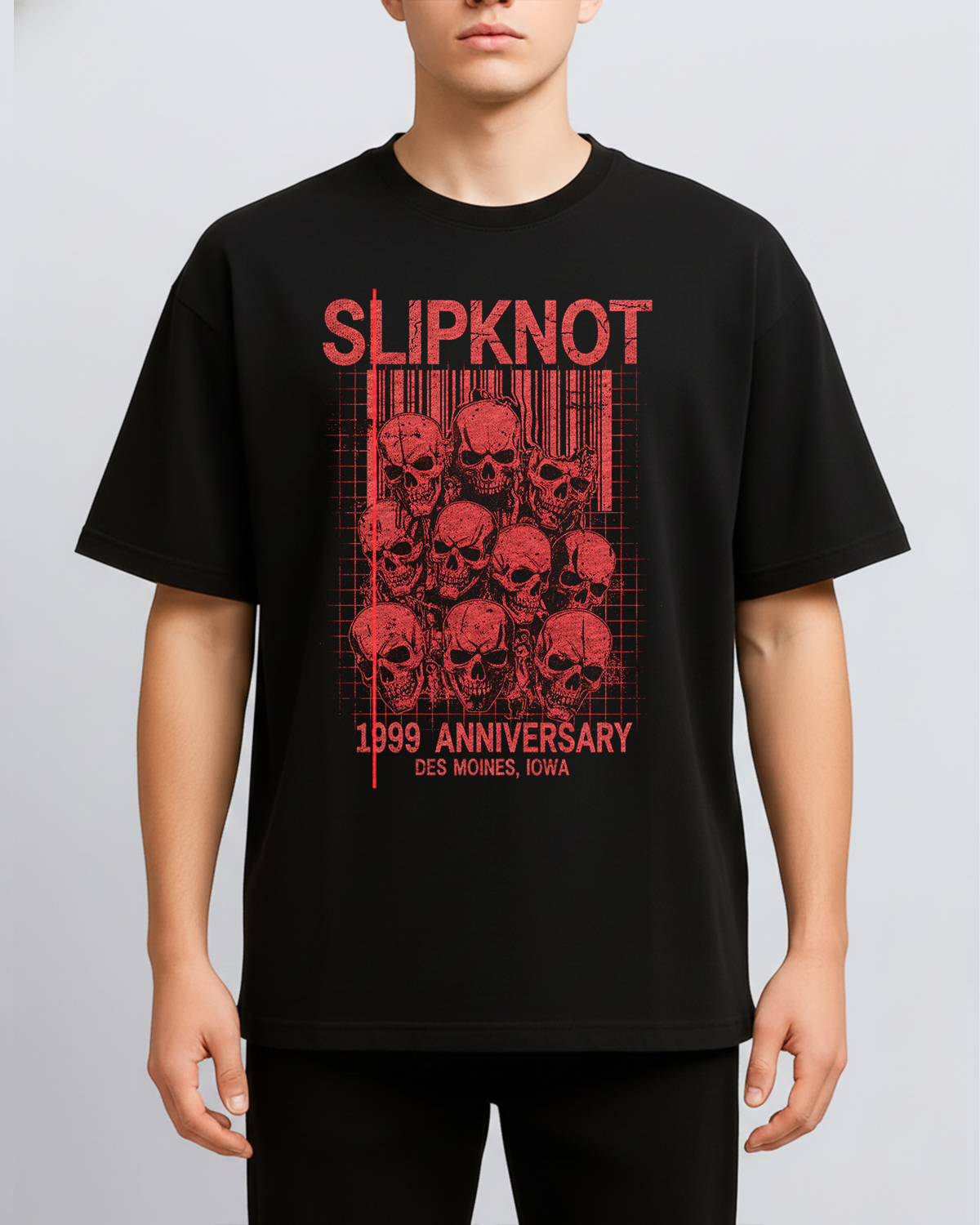 Alternative view of Slipknot 1999 Anniversary Vintage Nu Metal Industrial Bootleg Distressed Red