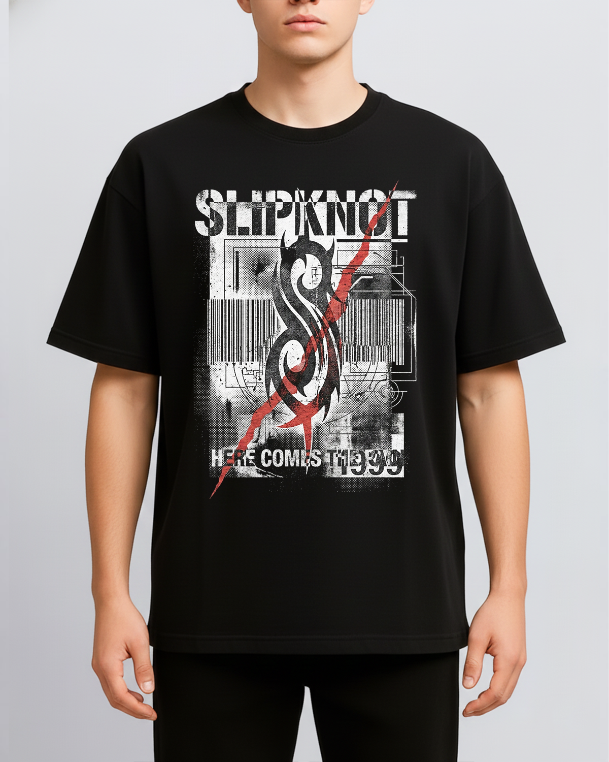 Alternative view of Slipknot 1999 Debut Era Vintage Nu Metal Aesthetics Bootleg Washed Barcode
