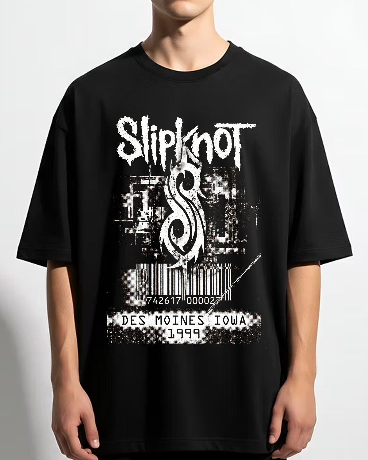 Alternative view of Slipknot 1999 Debut Era Vintage Nu Metal Barcode Bootleg Washed Style