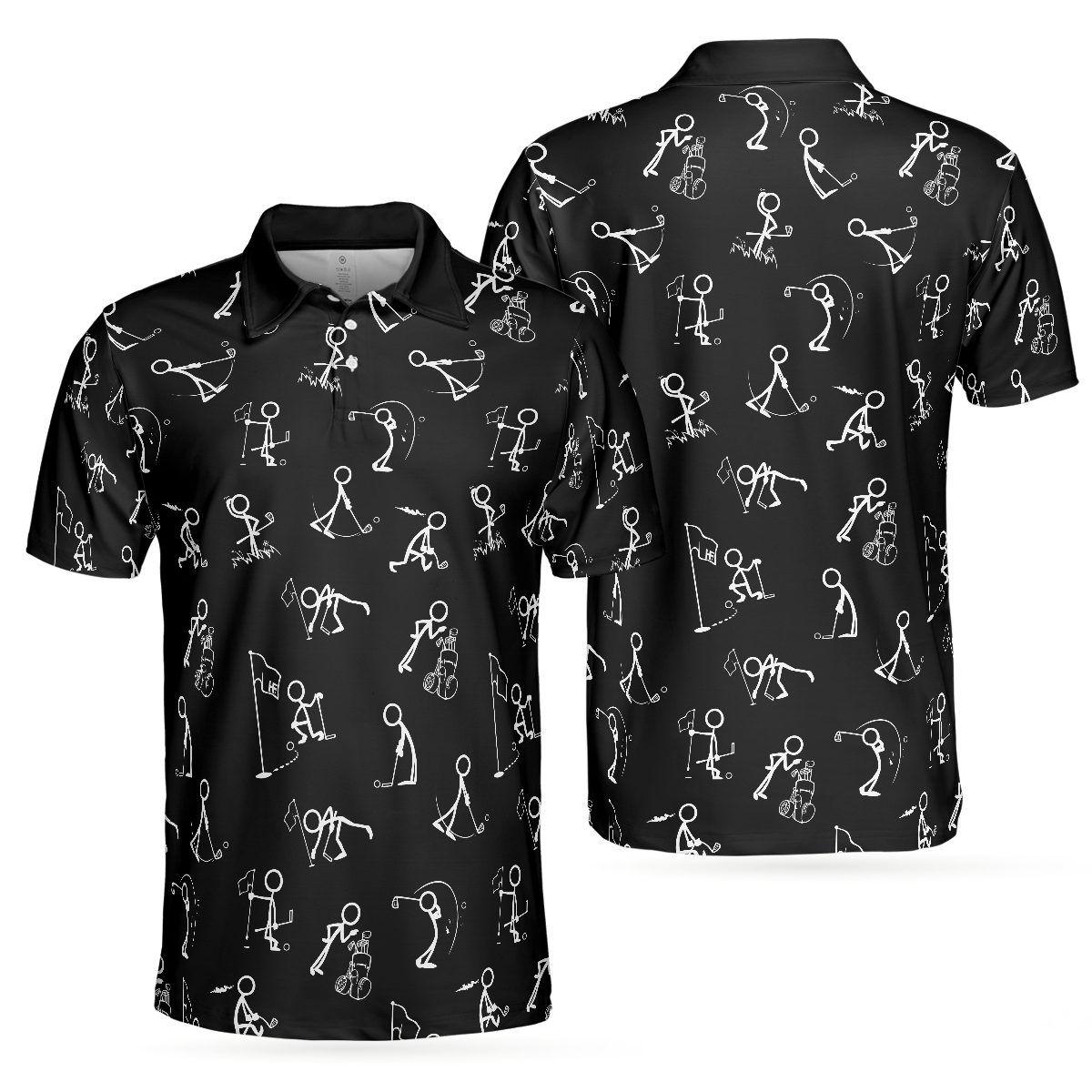 Stickfigures Playing Golf Short Sleeve Polo Shirt, Doodling Golfer Polo Shirt, Best Golf Shirt For Men