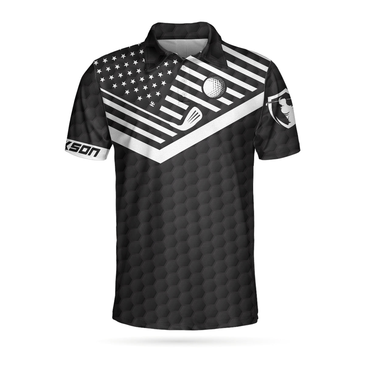 Sun Sand and Swing Custom Polo Shirt, Personalized Black American Flag Golf Shirt For Men