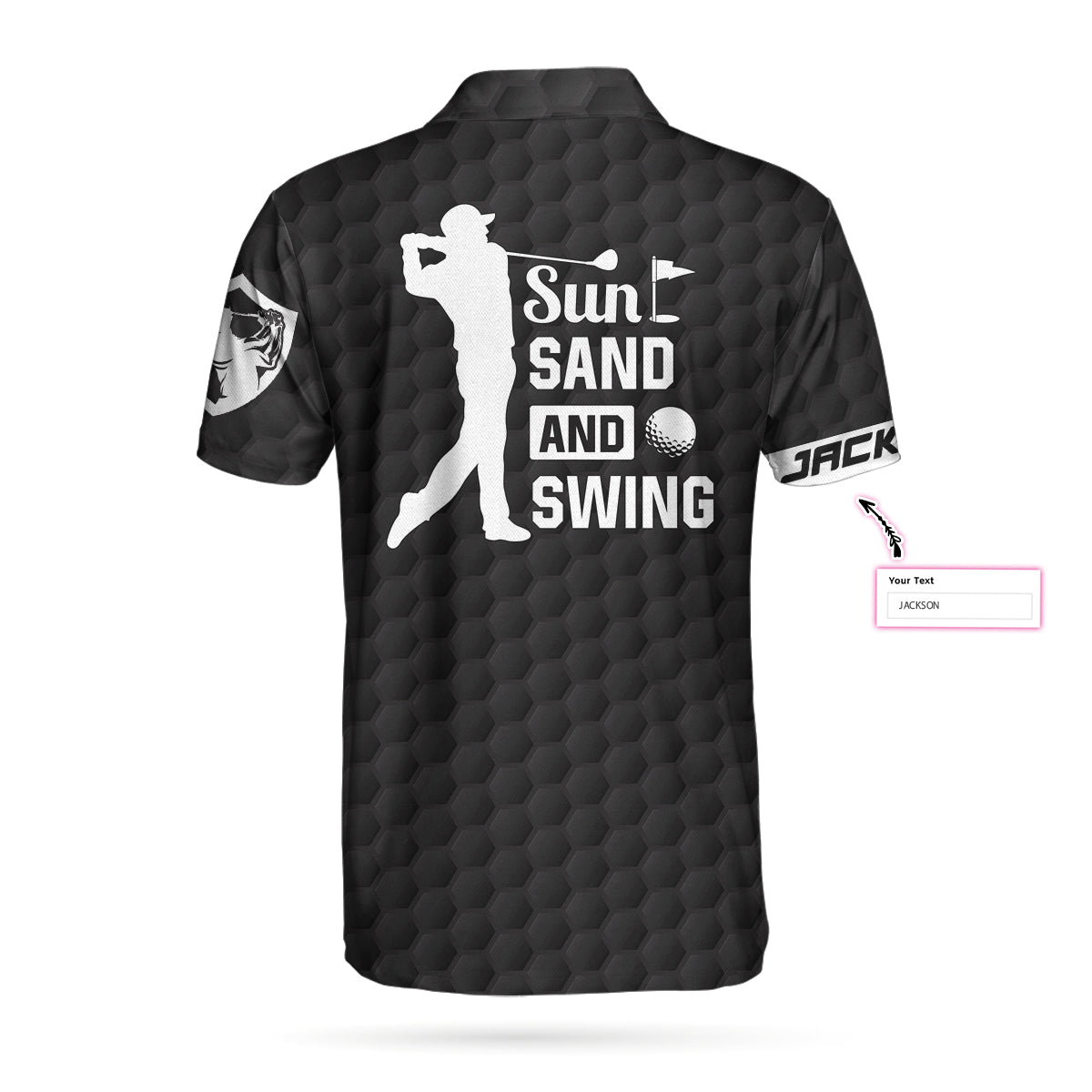 Alternative view of Sun Sand and Swing Custom Polo Shirt, Personalized Black American Flag Golf Shirt For Men