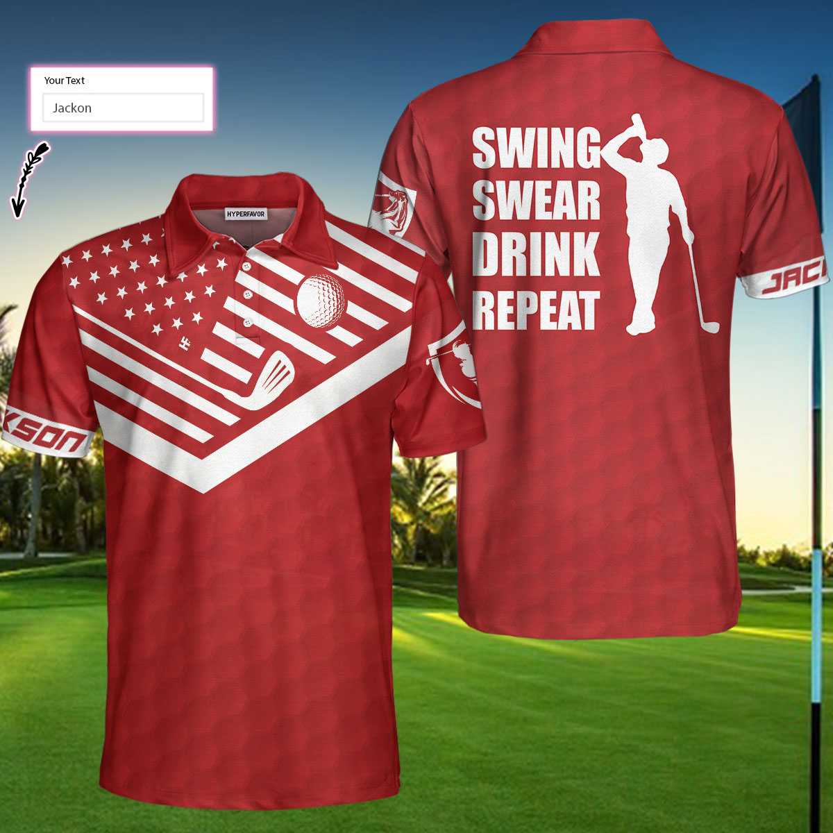 Swing Swear Drink Repeat Sunday Red Custom Polo Shirt
