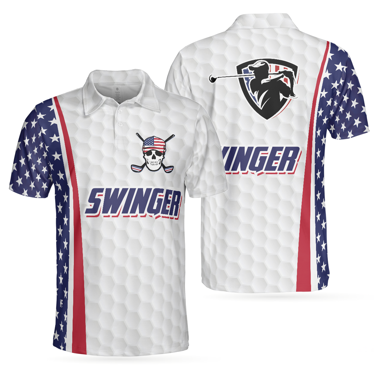 Swinger Skull Golf Polo Shirt, Golf Pattern American Flag Polo Shirt, Best Golf Shirt For Men