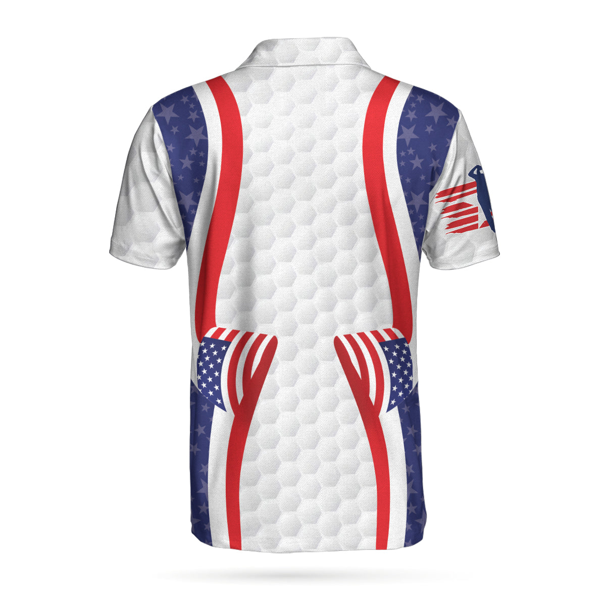 Alternative view of Symmetric Curve American Flag Golf Pattern Polo Shirt, USA Golf Polo Shirt, Patriotic Golf Shirt For Men
