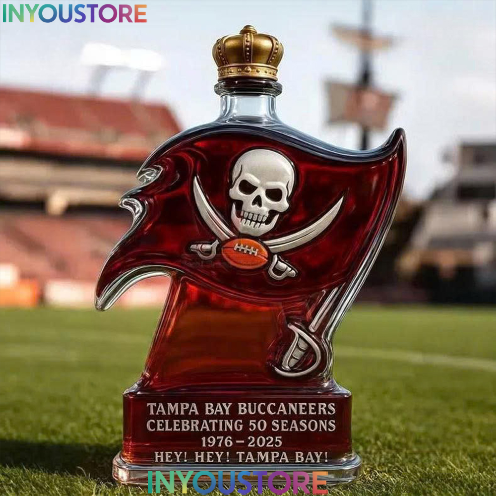 Tampa Bay Buccaneers 50 Seasons Hey Hey Tampa Bay Whiskey Bottle