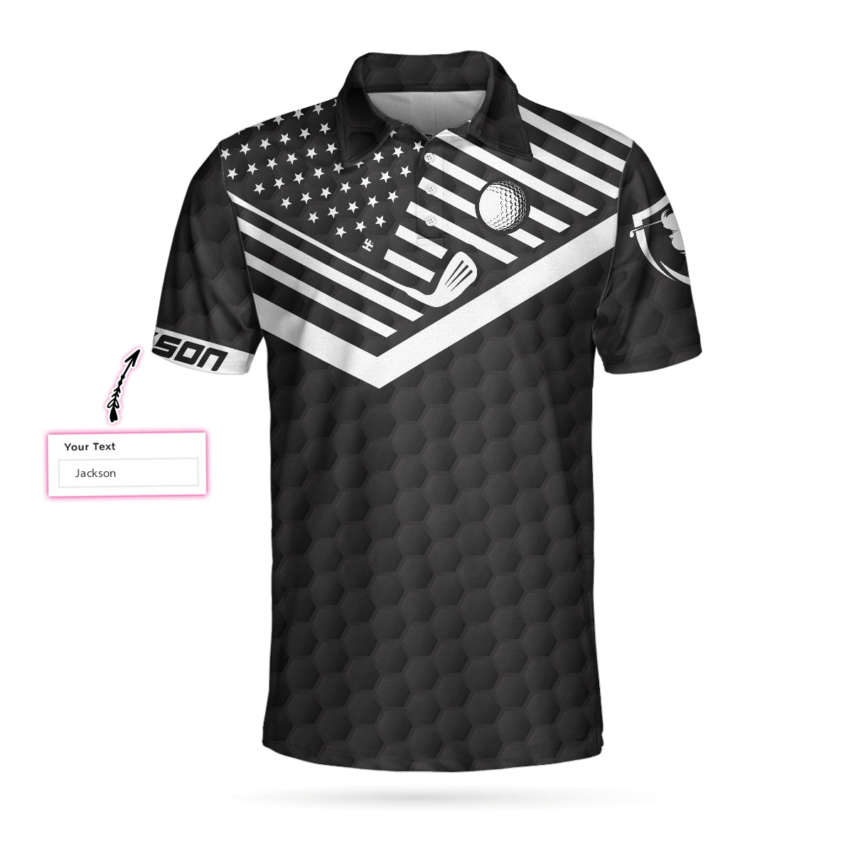 Alternative view of Tap Tap Taperoo Custom Polo Shirt, Personalized Black American Flag Golf Shirt For Men